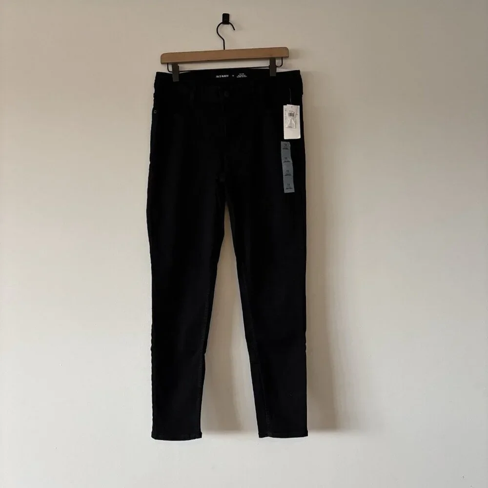 Old Navy Womens Sz 12 Mid‎ Rise Rockstar Super Skinny Black Jeans NWT Casual NWT